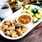 Benihana style hibachi chicken served with squash and Japanese ginger dipping sauce.