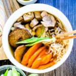 Japanese traditional New Year's chicken soup ozoni served in a bowl.