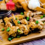 Japanese chicken yakitori made in the air fryer on a skewer.
