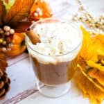 Iced pumpkin spice coffee in a cup topped with cinnamon.