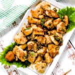 Japanese ume shiso pan seared chicken recipe served on a plate.