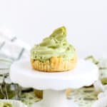 Matcha mousse mini cheesecake side view.