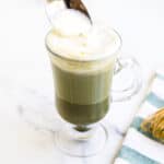 Sea salt matcha latte served in a cup.