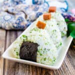 Spam rice ball on a plate.