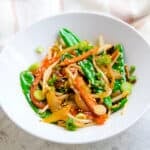Japanese style stir fry served on a plate.