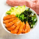 Japanese style sashimi salmon bowl.