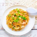 Japanese shrimp fried rice served in a bowl.