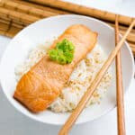 Japanese miso salmon rice bowl.