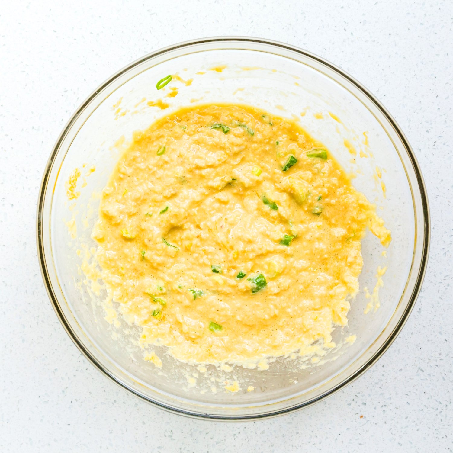 Crab cake batter in mixing bowl.