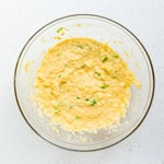 Batter for crab cakes in a mixing bowl.