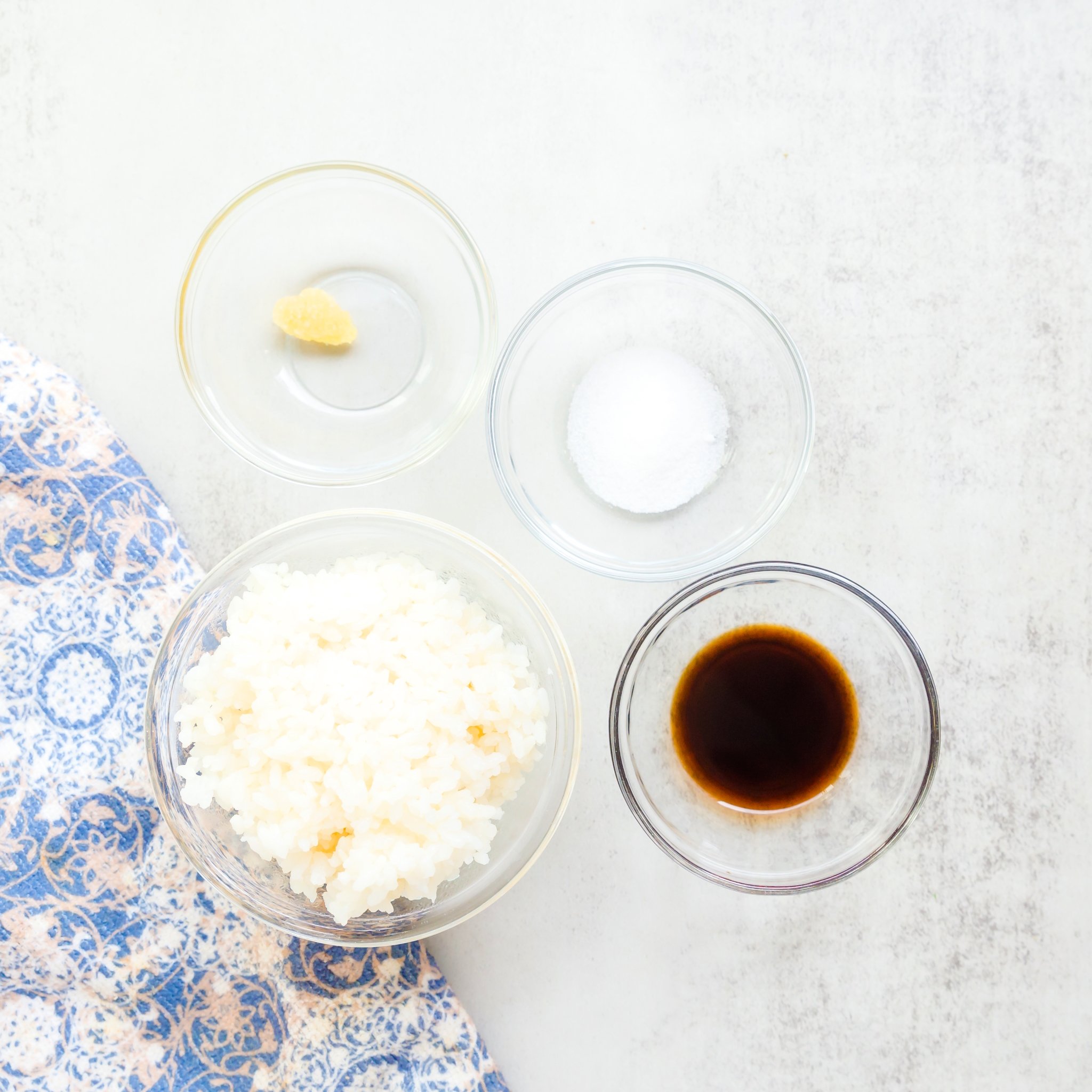 Ingredients are made of soy garlic on countertops. 