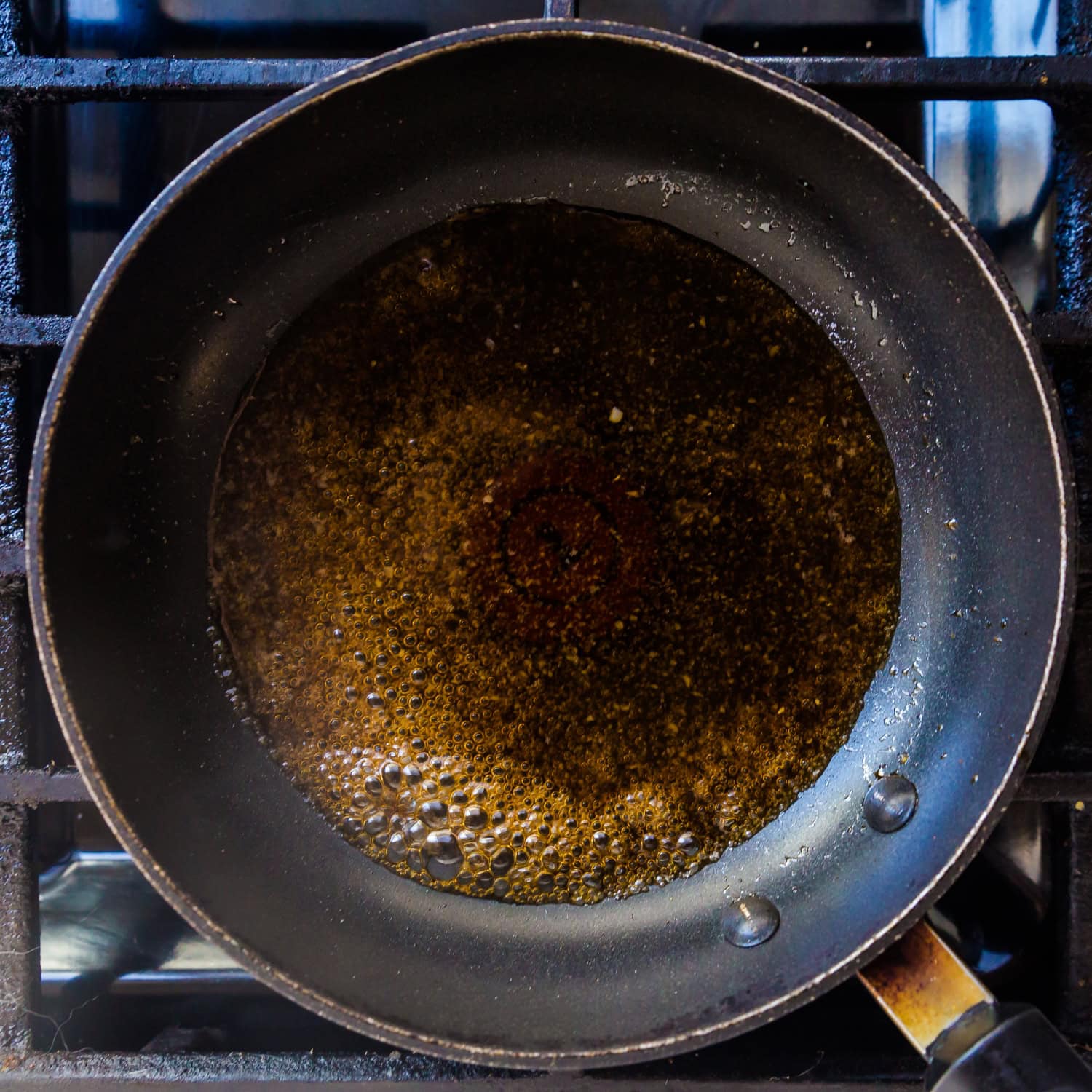 Yakitori sauce in a frying pan. 