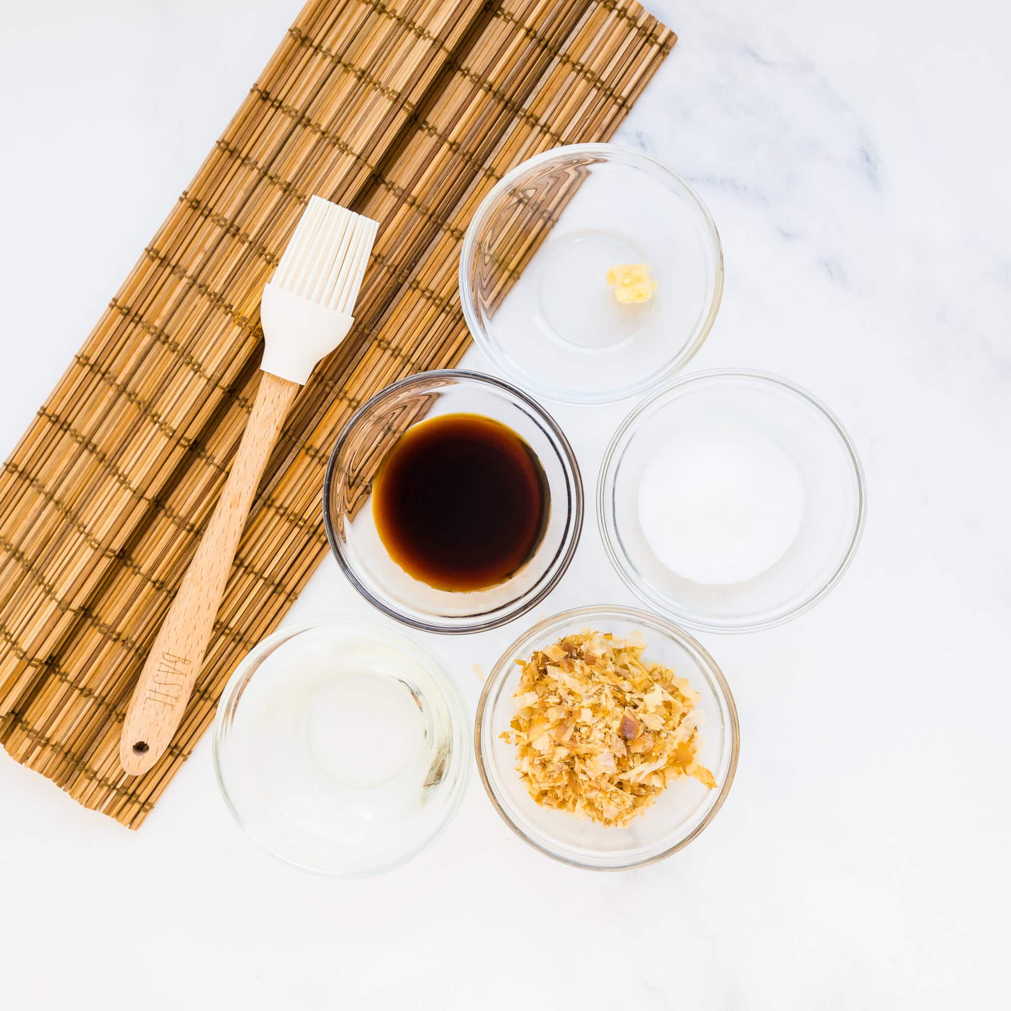 Ingredients make Yakitori sauce on the counter. 