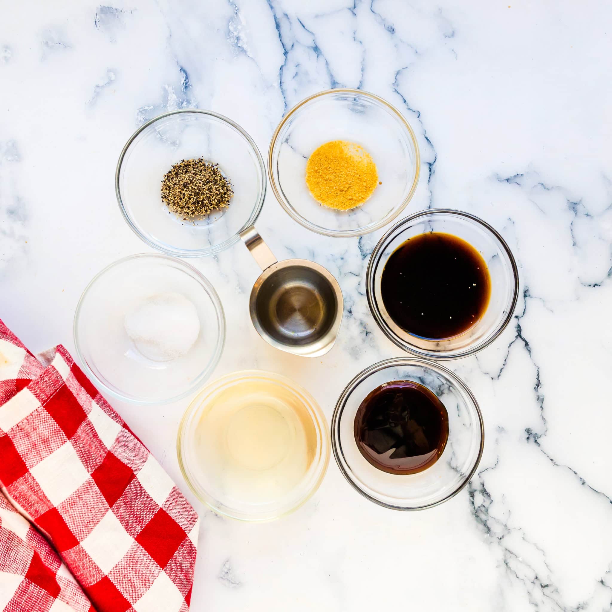 Ingredients for making black pepper sauce on the counter. 