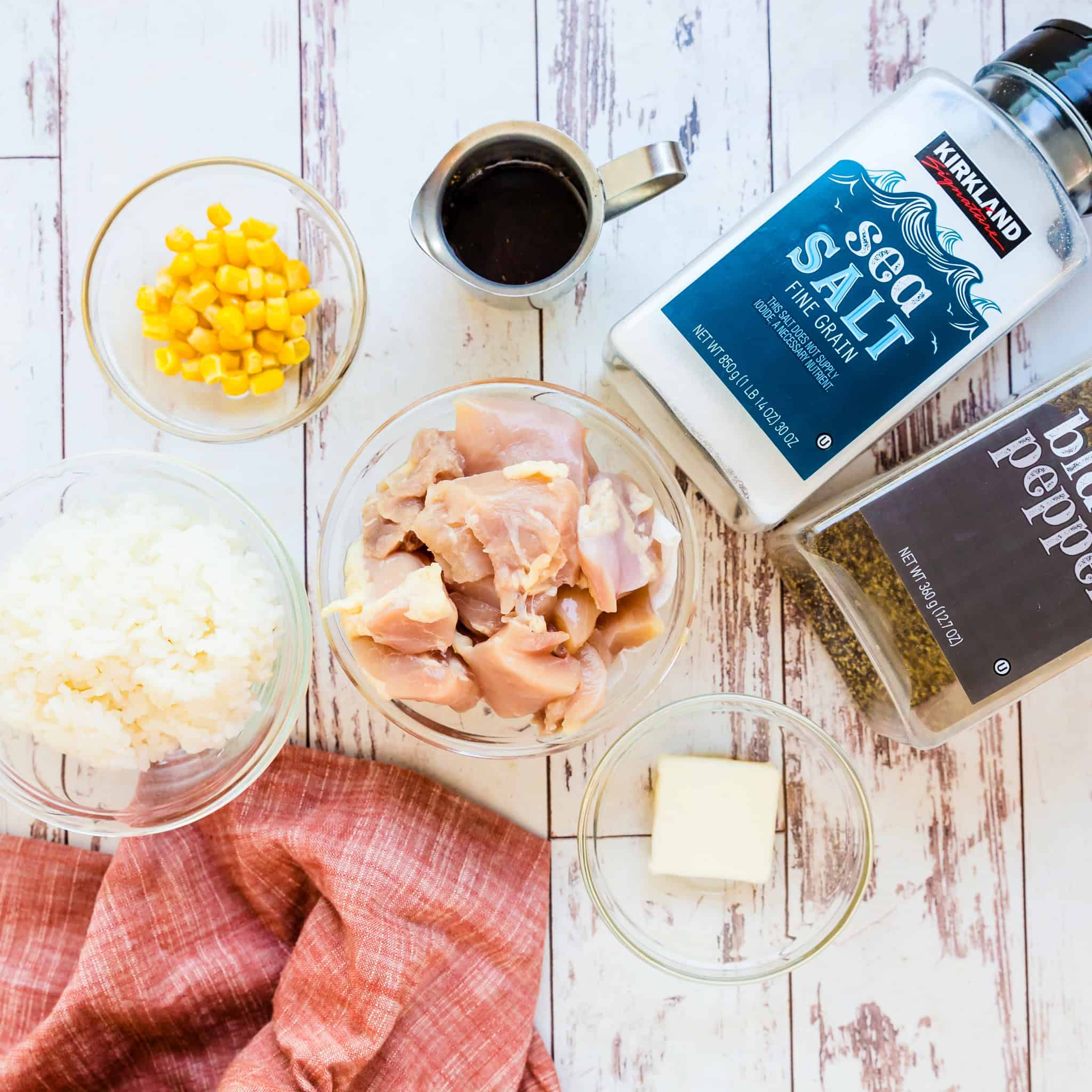 Make the ingredients for the Pepper Luncheon Chicken on the countertop.