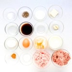 Ingredients to make Hamburger Steak Pepper Rice plate inspired by Pepper Lunch restaurant on the counter top.