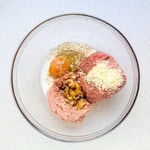 Japanese hamburger mix inside a mixing bowl.
